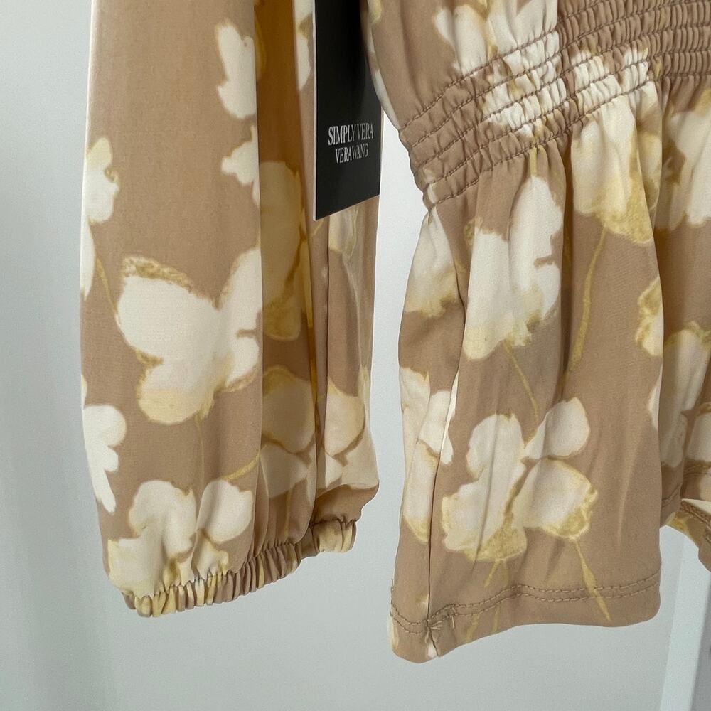Simply Vera Vera Wang Tan Cream Stretch Knit Floral Elastic Waist Top S NWT - Picture 6 of 10